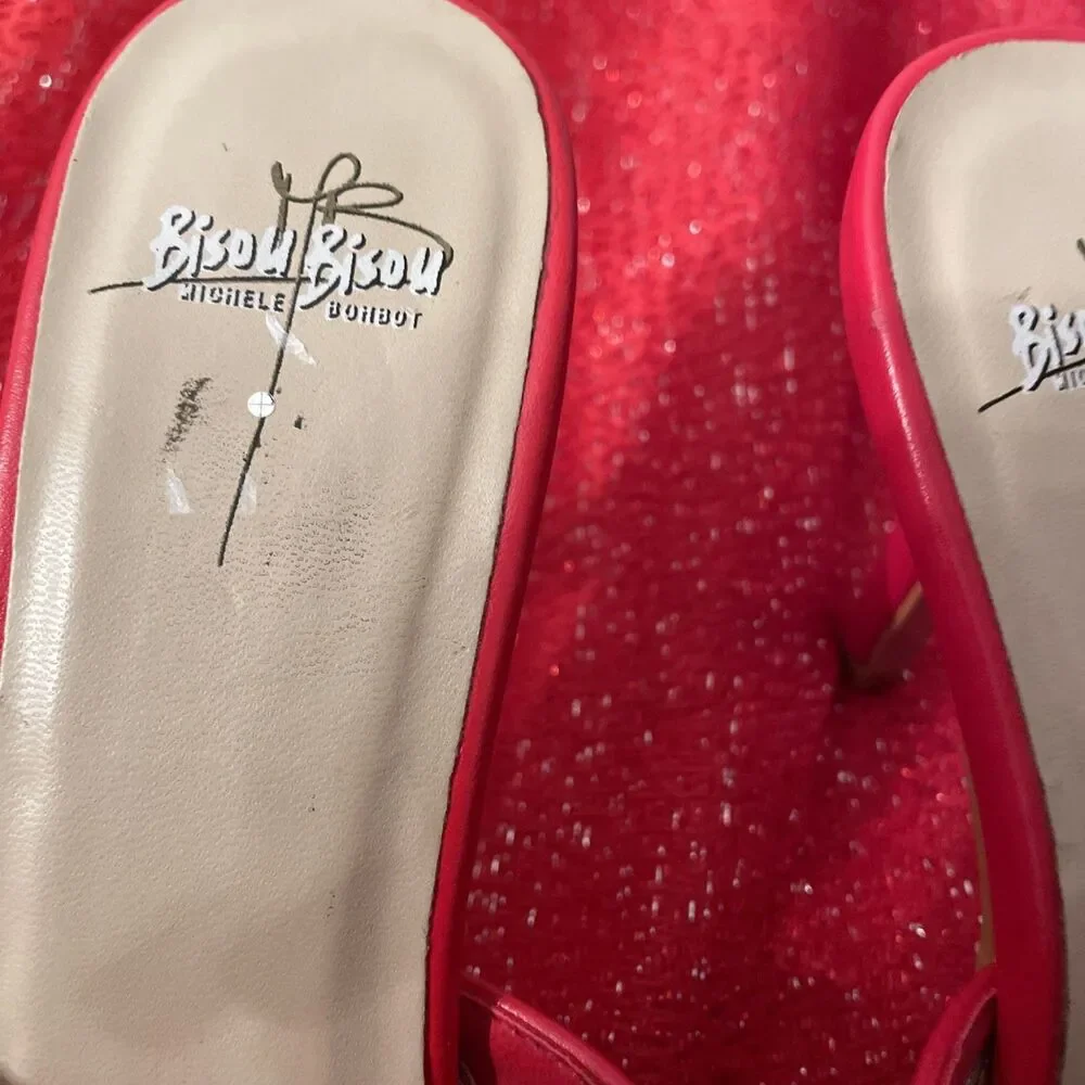 Bisou Bisou Michele Bohbot Red Mules 2.5